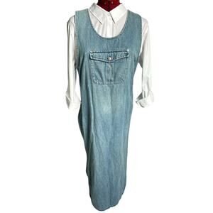Vintage Casey & Max Medium 100%‎ Cotton Light Distressed Wash Denim Maxi Dress